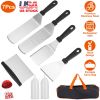 7Pcs Griddle Accessories Kit Stainless Steel BBQ Grilling Utensil Tools Outdoor Barbecue Griddle Spatulas Set for Backyard Party Tailgating Camping