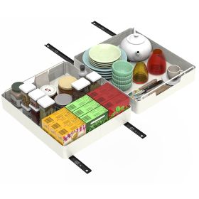 2Pcs Pull Out Cabinet Organizers Sliding Shelf Spice Rack Carbon Steel Roll Out Drawers Fixed with Adhesive Nano Film with Handle 55LBS Max Load (Option: 2PcsOrganizer 35CM)